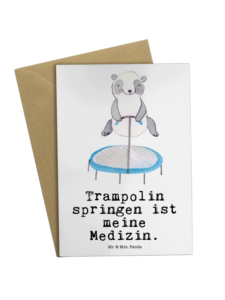 Glückwunschkarte Panda Trampolin springen mit S... in Weiß