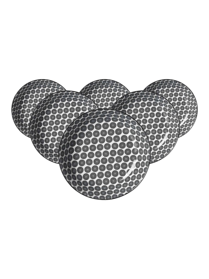 6er Set Suppenteller Takeo Circles in Schwarz-Weiß ø 20,5 cm