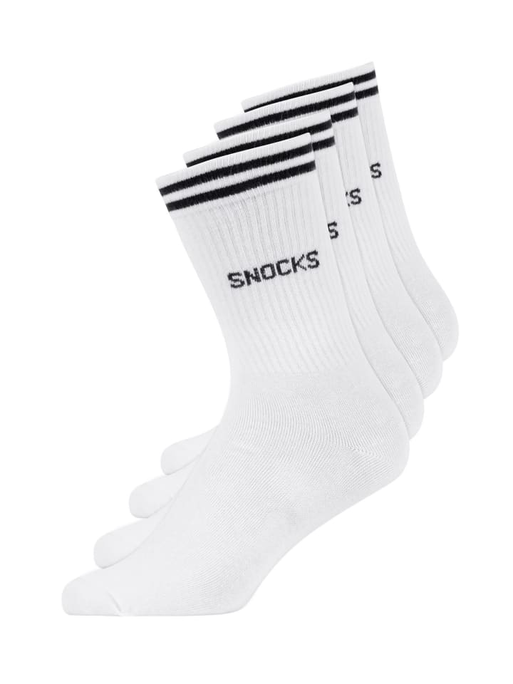 Hohe Sportsocken mit Streifen aus Bio-Baumwolle Weiß 4 Paar