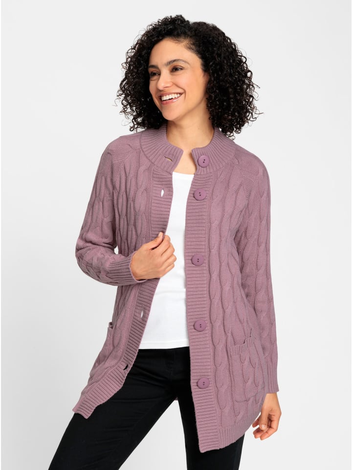 Long-Strickjacke in mauve