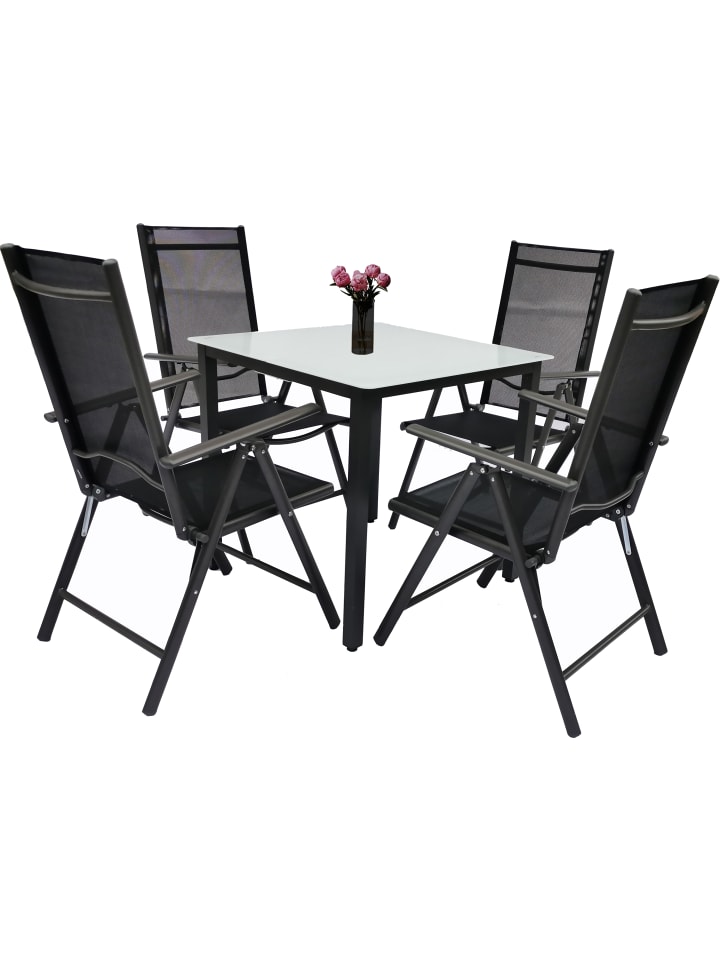 5 tlg. Alu Gartenset Sitzgruppe Tisch Stühle 80 MA in Anthrazit