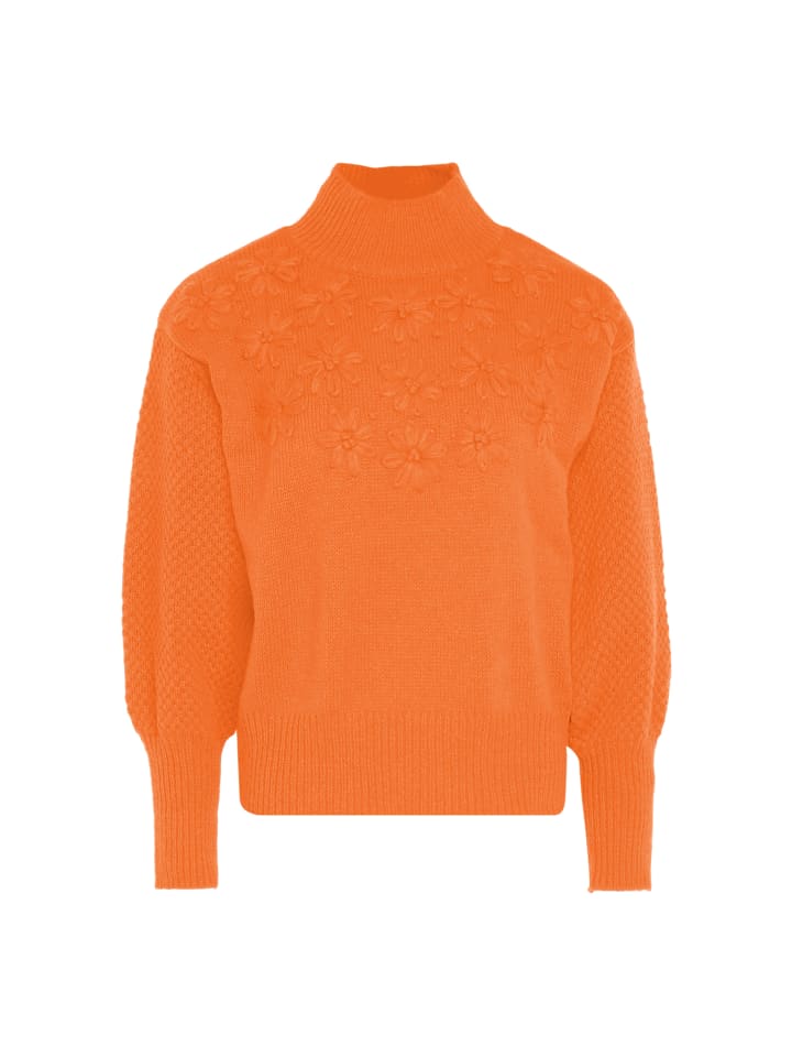 Damen Pullover Mit Blumenstick in ORANGE