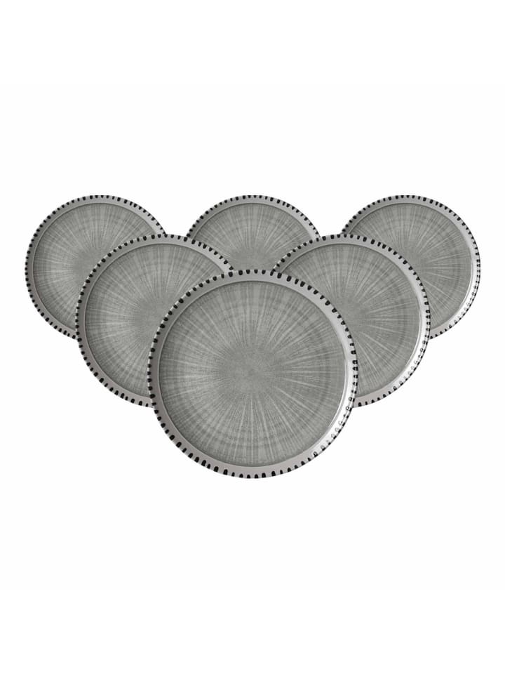 6er Set Speiseteller Natura in ø 26 cm in Grau