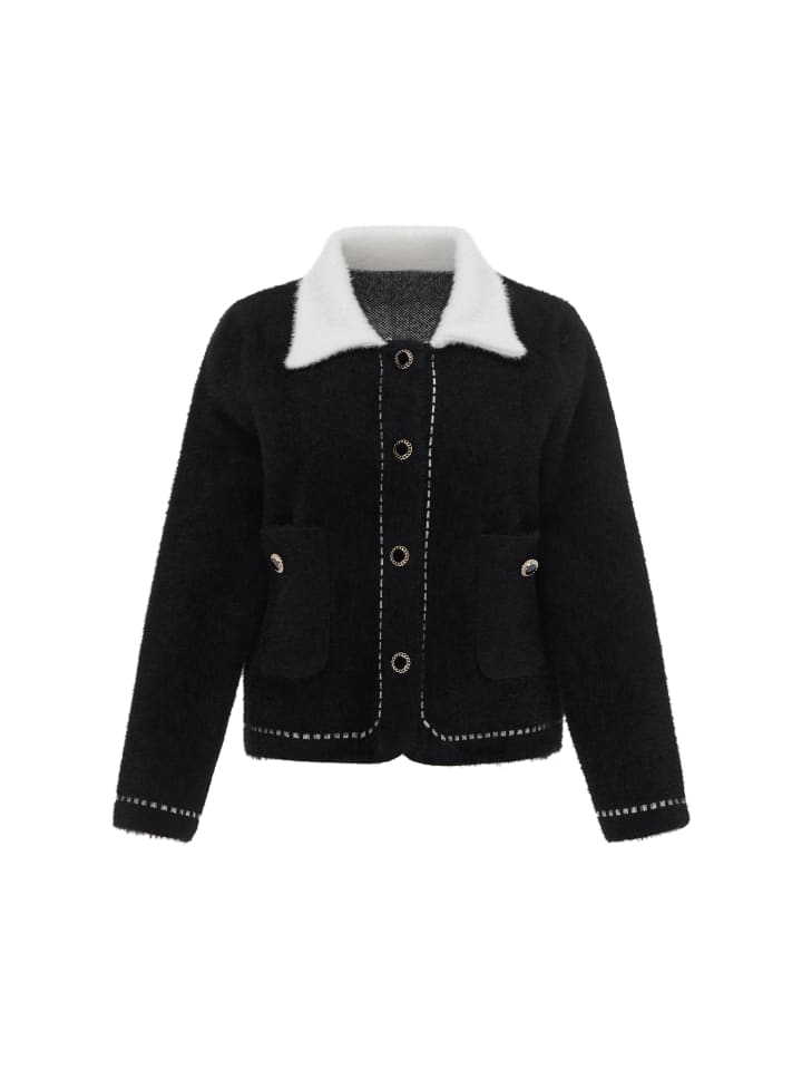 Women Cardigan in Black Offwhite