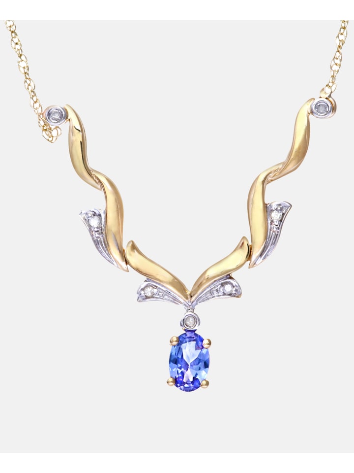 Halskette aus 375 Gelbgold mit Diamant mit Tansanit