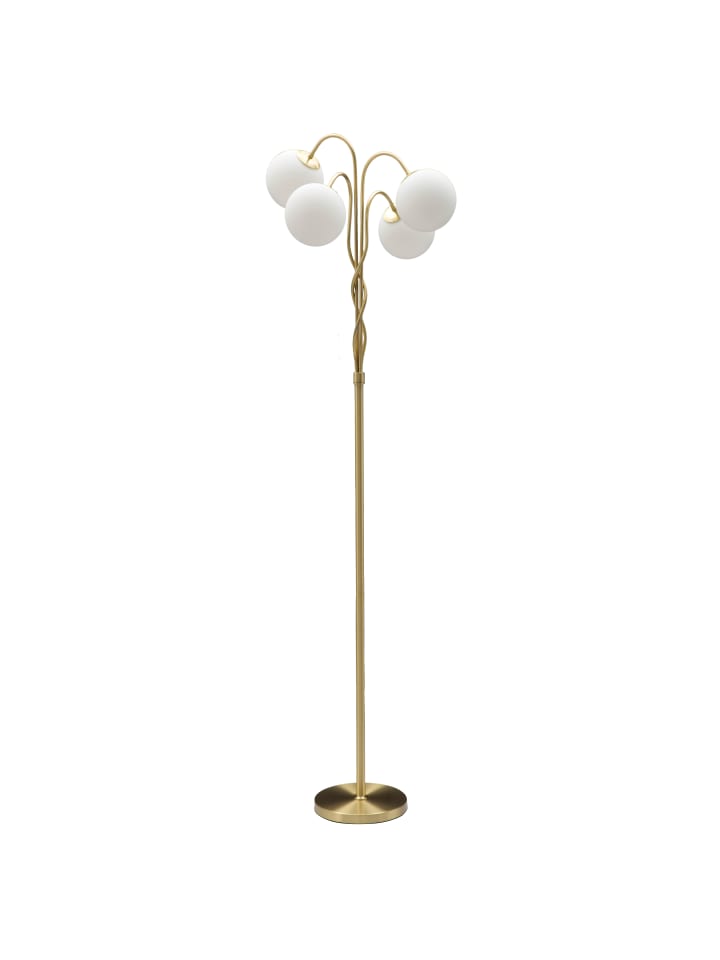 Goldene Stehlampe aus Metall mit 4 Glaskugeln, Ø 54 x 176 cm