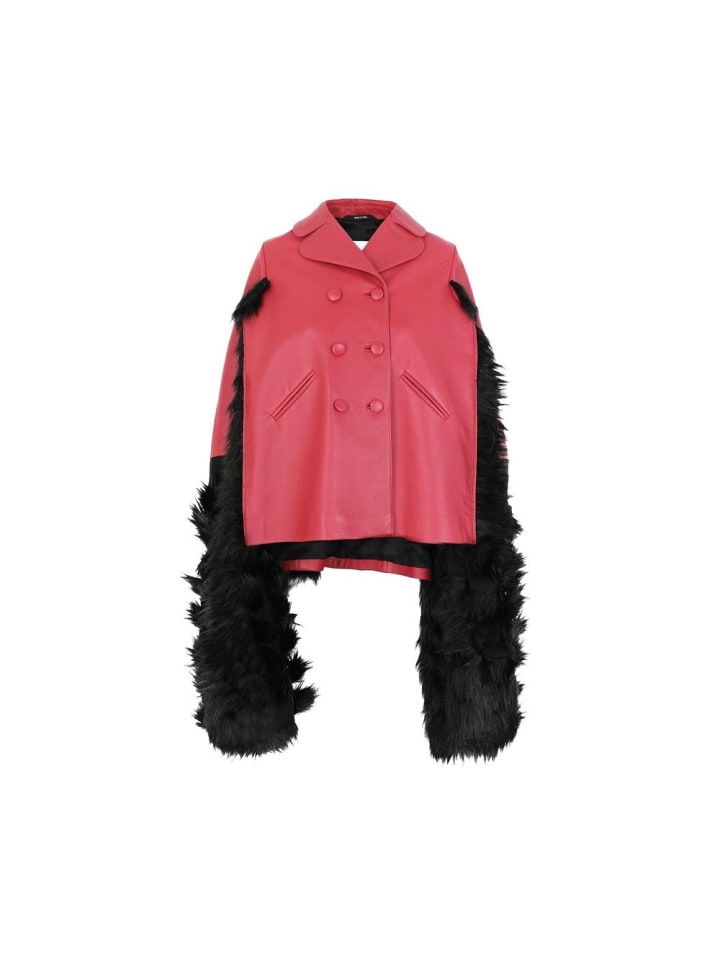 Mehrfarbig Rot Leder Mantel