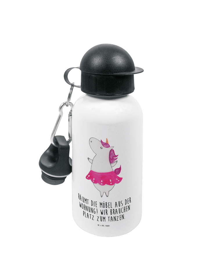 Trinkflasche Einhorn Ballerina mit Spruch in Weiß