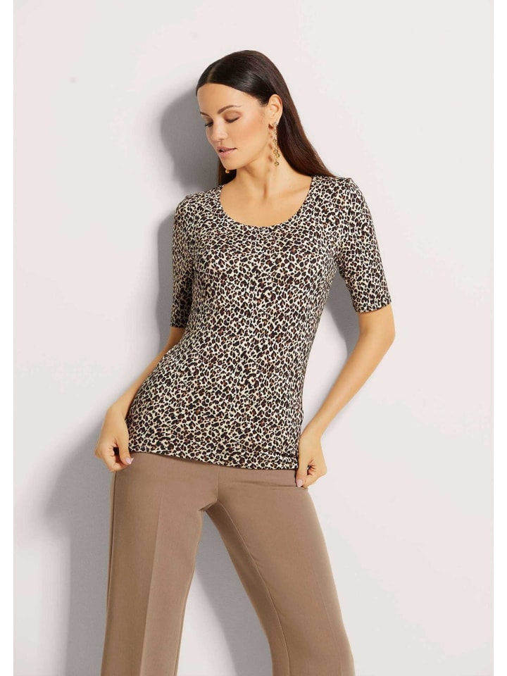 Halbarmshirt mit Animal-Print in caramel / schwarz
