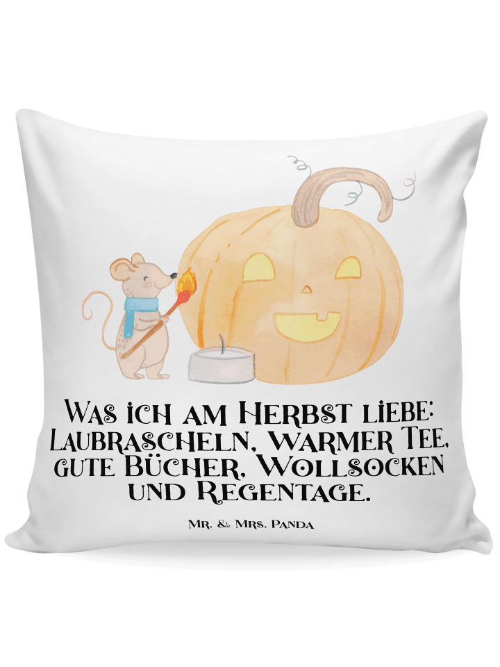 Zier Kissen Kürbis Maus mit Spruch in Weiß
