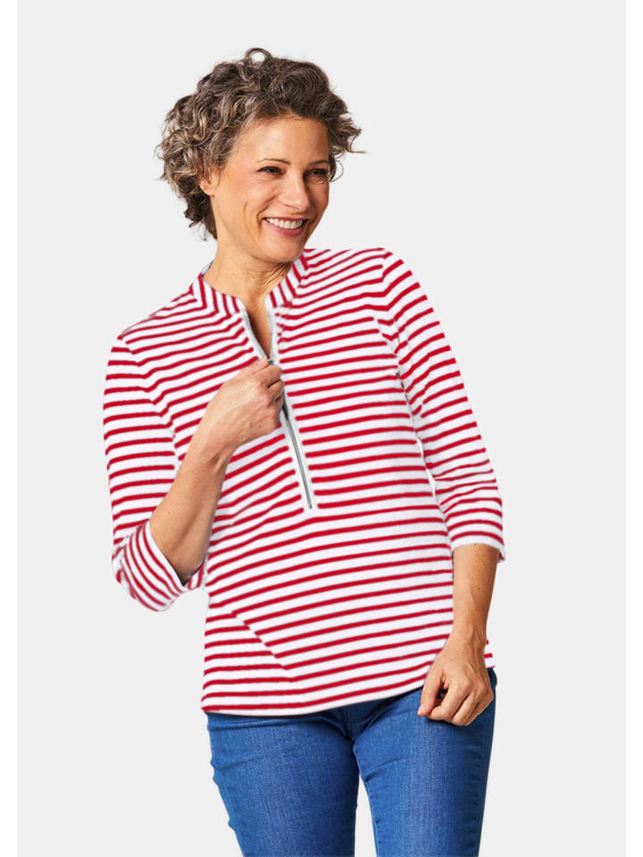 Kurzgröße: Sportives Ringelshirt in Longform in weiß / rot / geringelt