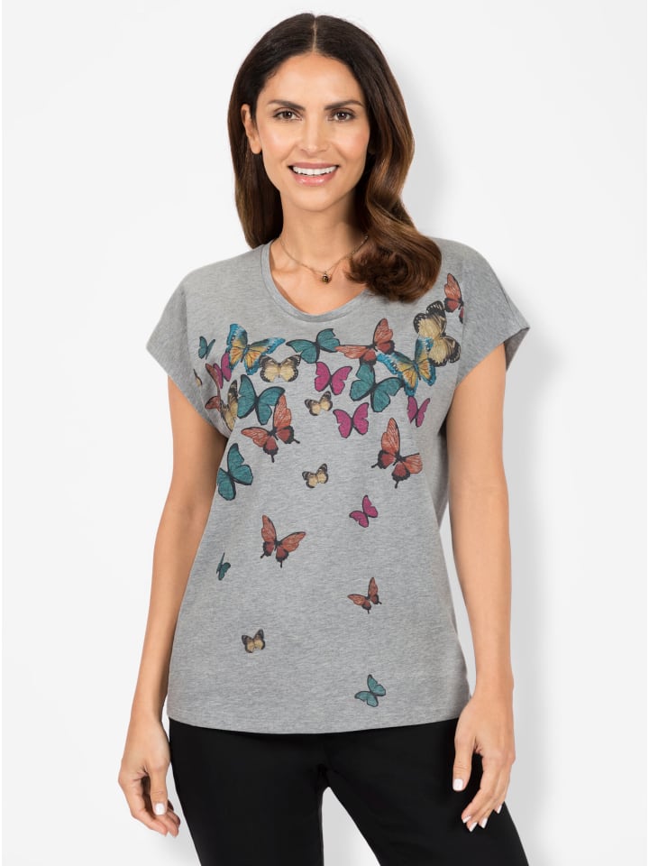 Shirt in hellgrau-salbei-meliert