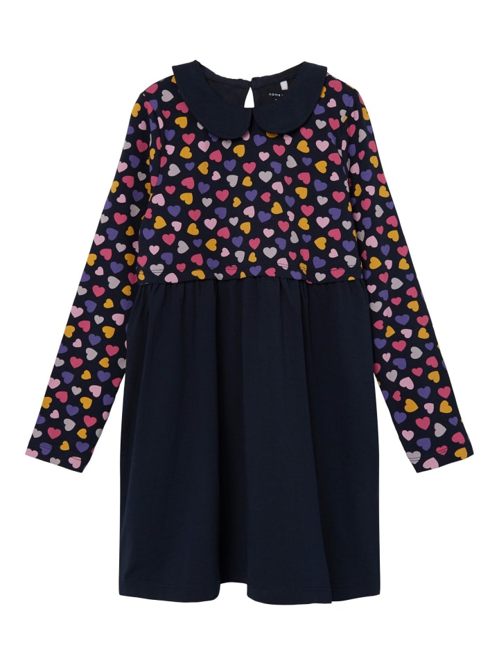 Kinder Print Kleid für Mädchen Freizeit Langarm Dress NKFODNIA in Blau