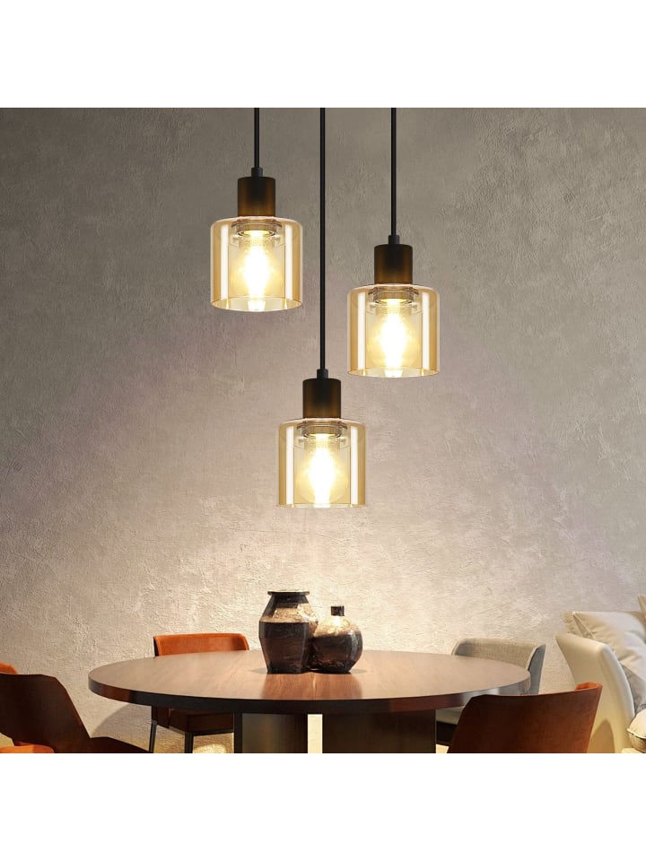 Pendelleuchte 3-flammige E27 in Bernstein rund mit Glas B 21cm