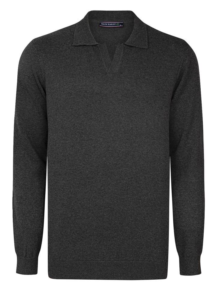 Polo Kragen Langarm Pullover in Anthrazit