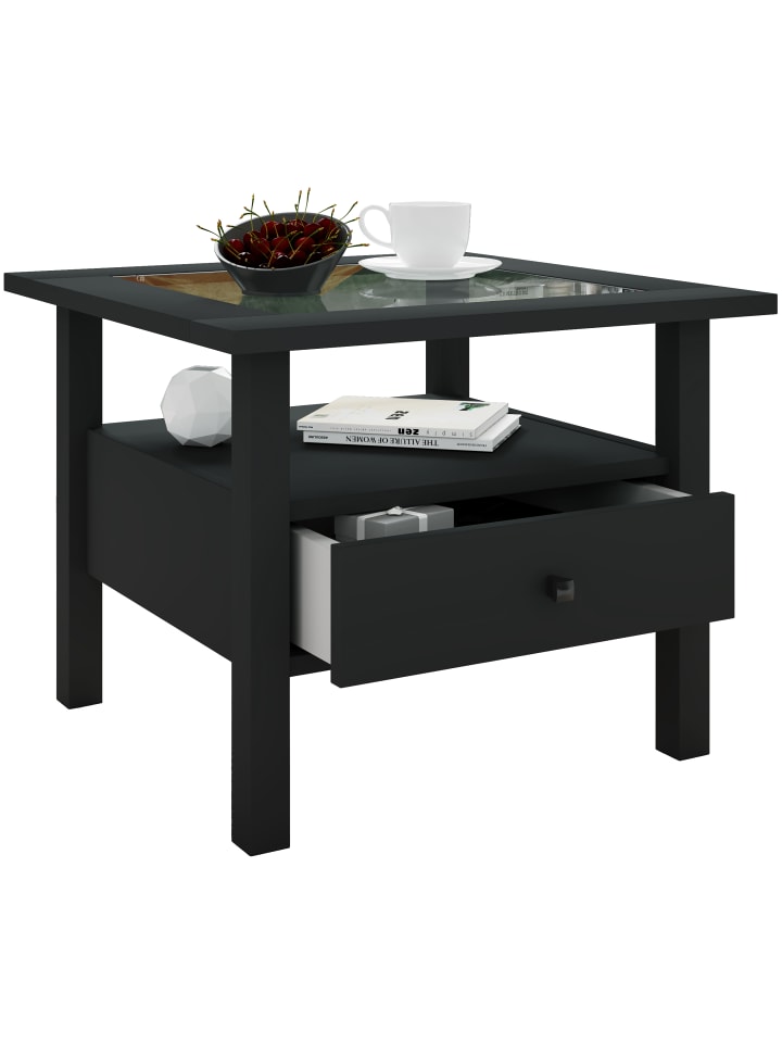 Holz Sofatisch Couchtisch Schublade Lingis M in Schwarz