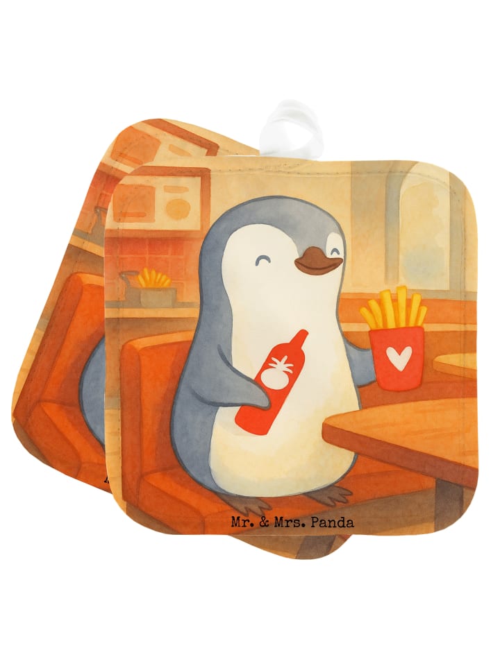 Topflappen Pinguin Pommes Design ohne Spruch in Weiß