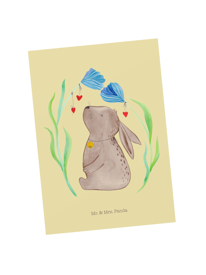 Postkarte Hase Blume ohne Spruch in Gelb Pastell