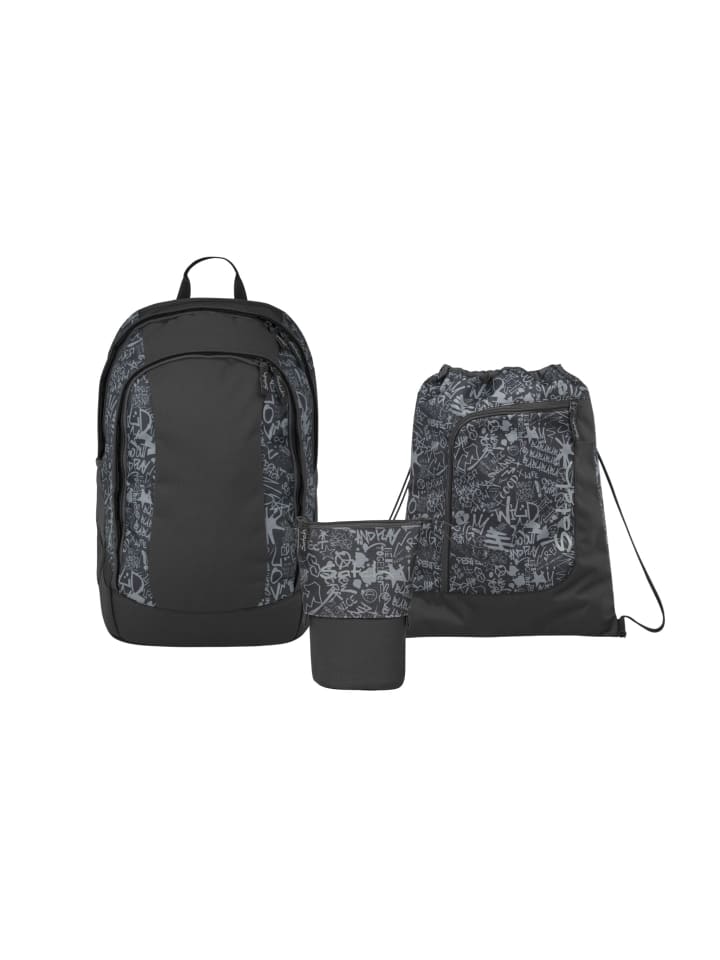Schulrucksack-Set AIR "Street Ink" 3-tlg. in Schwarz