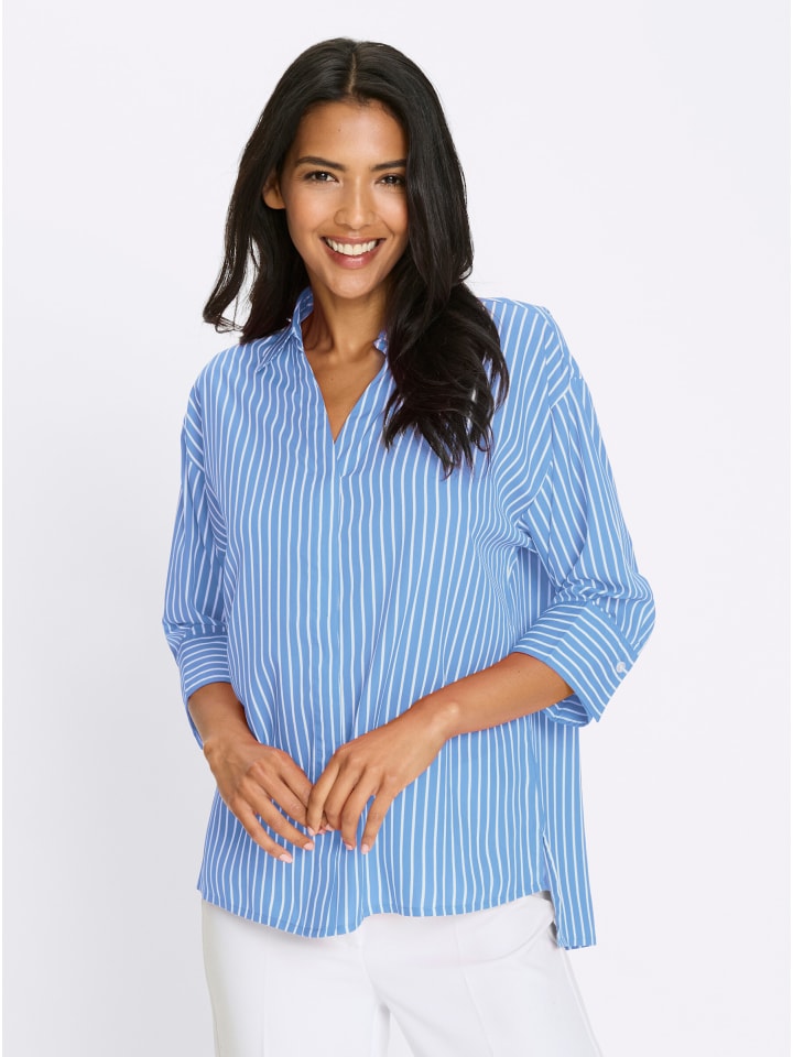 Longbluse in weiß-himmelblau-gestreift