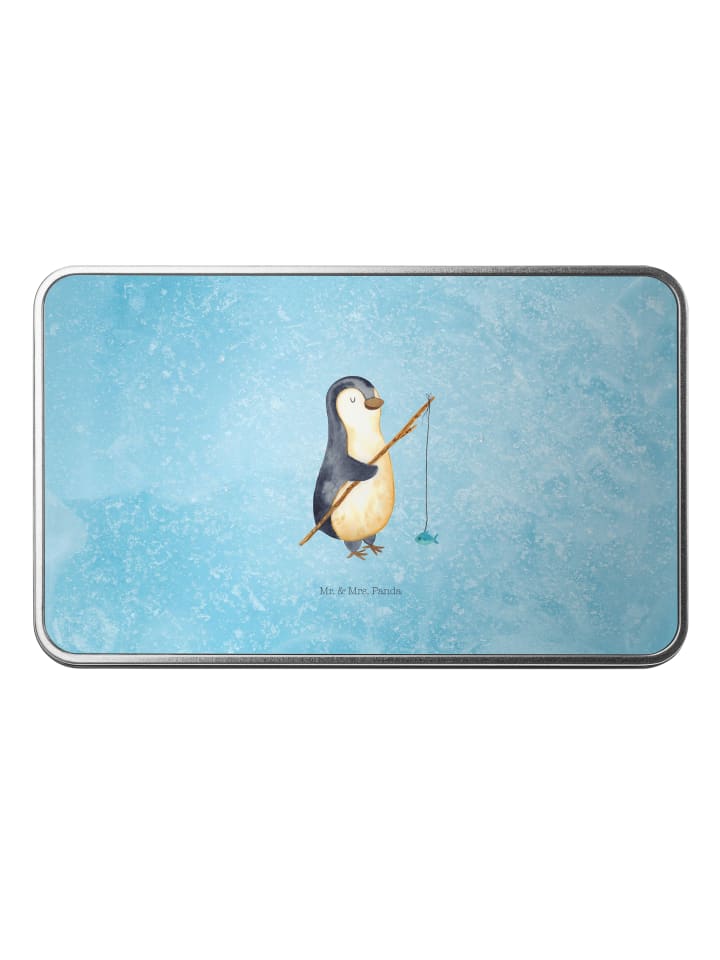 Aufbewahrungsbox Pinguin Angler ohne Spruch in Eisblau