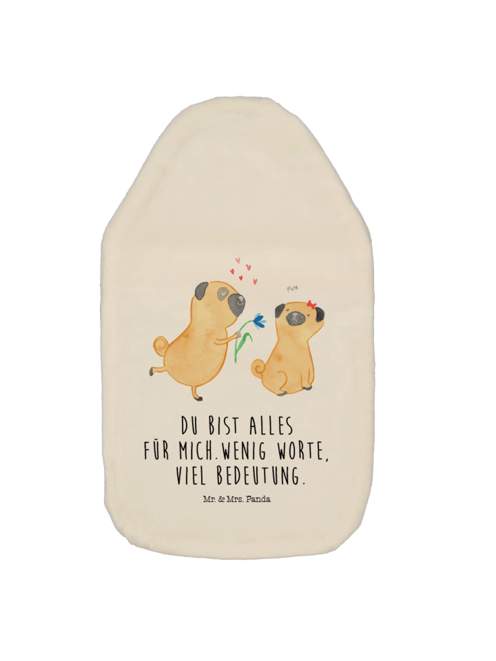 Wärmflasche Mops Verliebt mit Spruch in Weiß