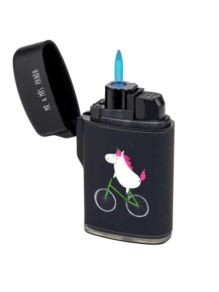 Sturmfeuerzeug Einhorn Radfahrer ohne Spruch in Schwarz