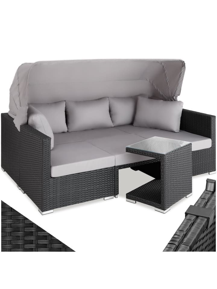 Rattan Sitzgruppe, Sicherheitsglasplatte, für 5 bis 6 Personen