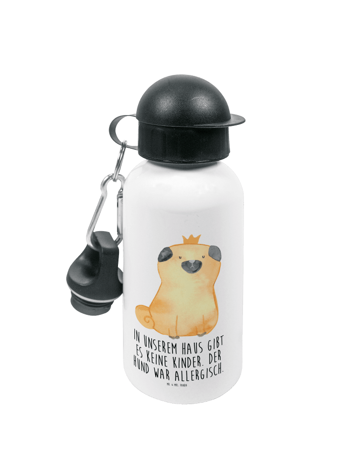 Wasserflasche Mops Krone mit Spruch in Weiß