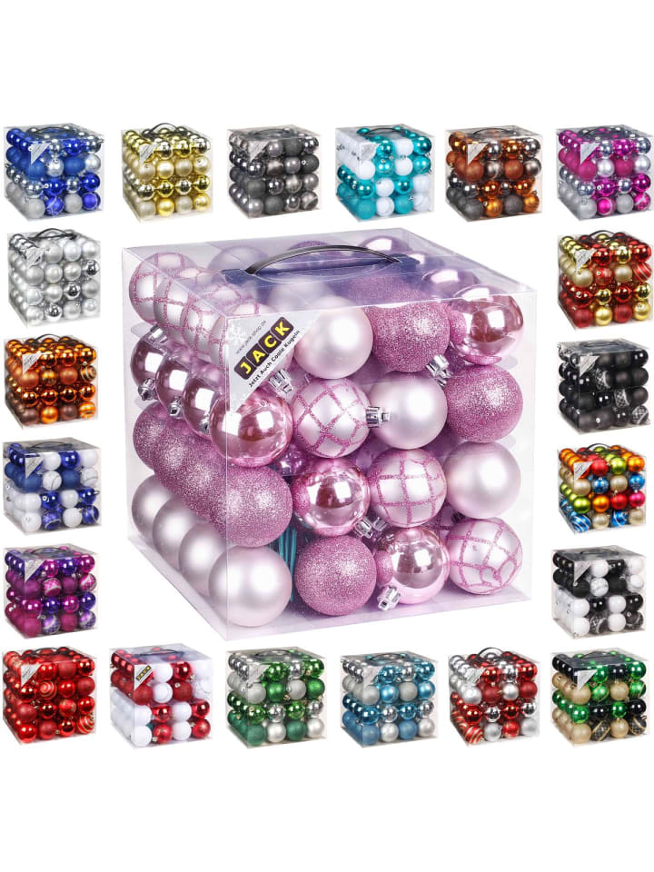 64x Kunststoff Christbaumkugeln 6cm Kugeln in Rosa