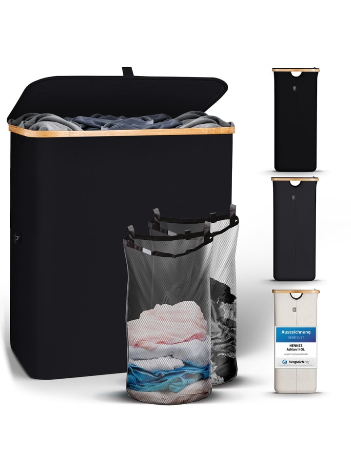 Wäschekorb Adrian 140l schwarz mit 2 Wäschesäcken Schwarz