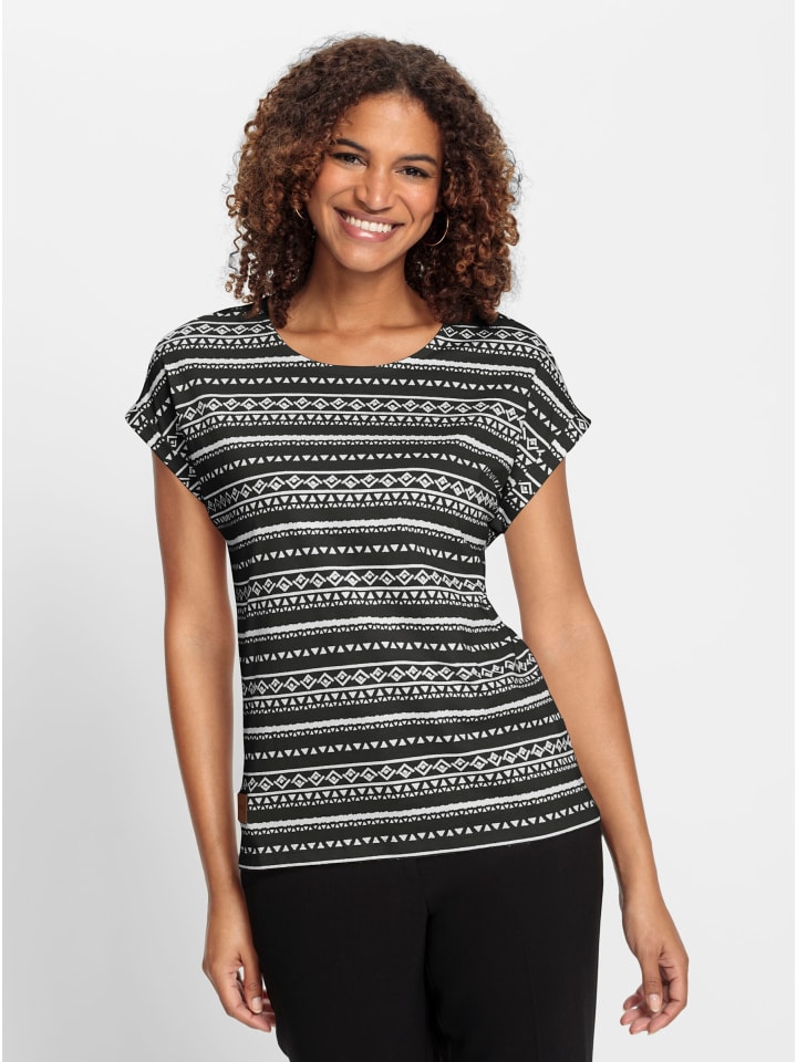 Print-Shirt in schwarz-ecru-bedruckt
