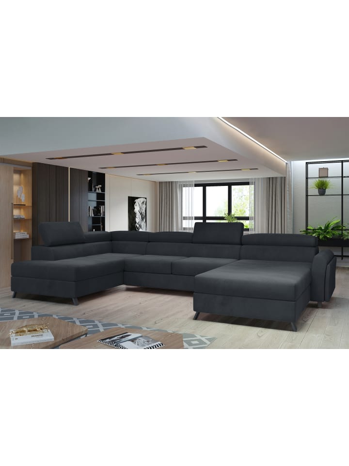 Joseppe Recamiere Links in Anthrazit - (L) 200 x (B) 360 x (H) 92 cm