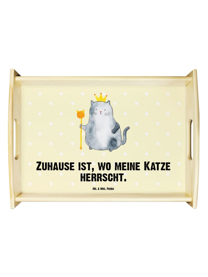 Servierplatte Katze König mit Spruch in Gelb Pastell