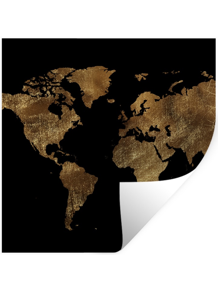 Wandtattoo Weltkarte gold schwarz
