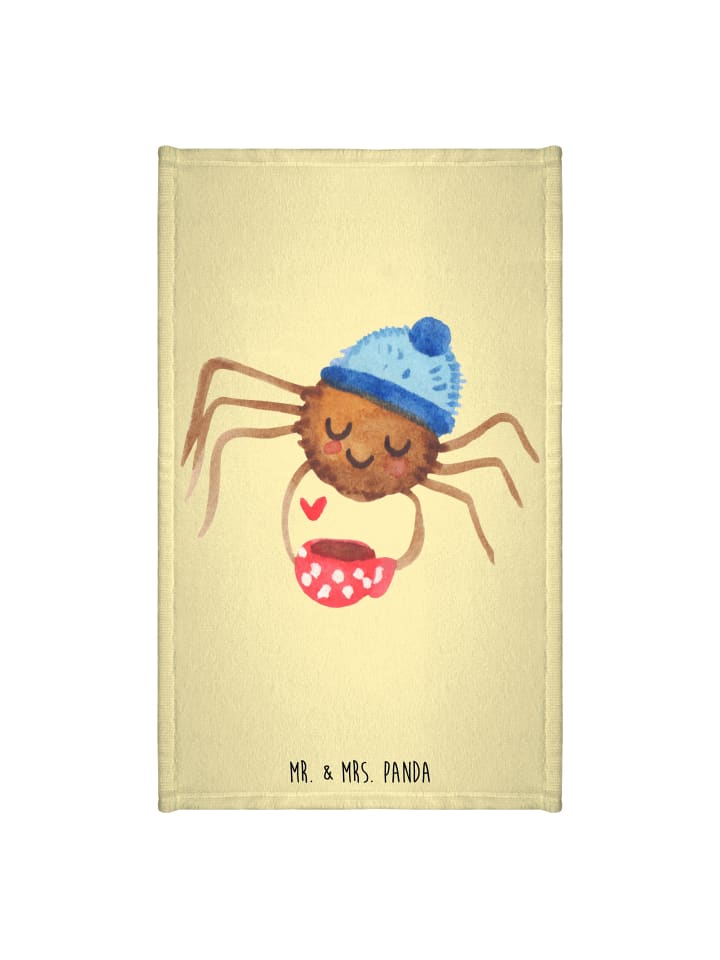 Frotteetuch Spinne Agathe Kaffee ohne Spruch in Gelb Pastell