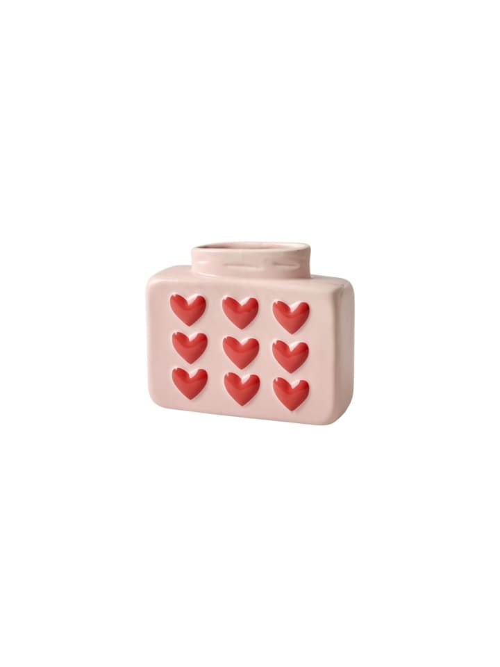Keramik Vase mit geprägten Herzen – klein in rosa