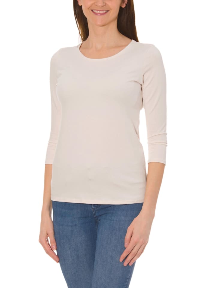 Alkato Damen Shirt 3/4 Arm mit Rundhals in beige Modell 2
