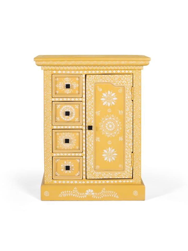 Sideboard aus Mangoholz mit handdekorierter Tür in Yellow