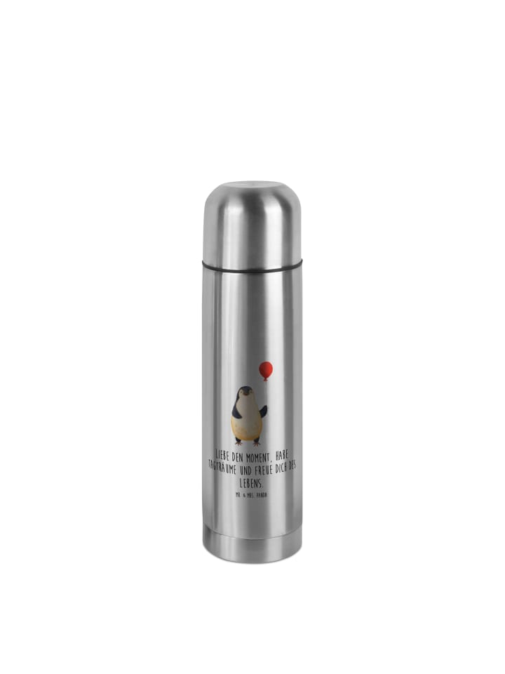 Thermosflasche Pinguin Luftballon mit Spruch in Transparent