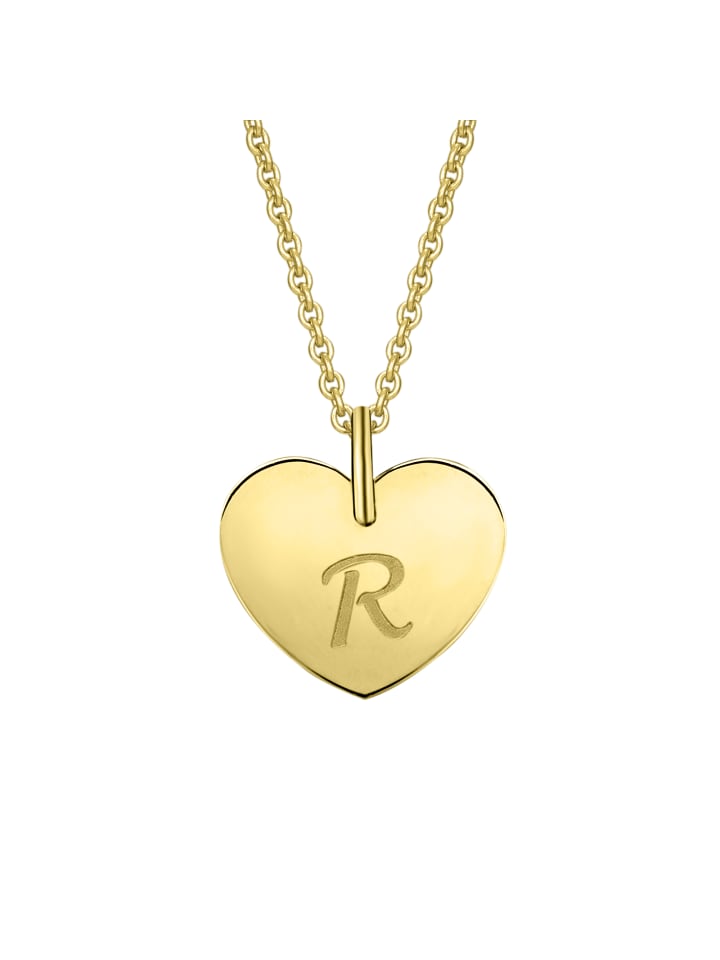 Herz mit Gravur R Buchstaben Anhänger aus 333 Gelbgold in gold