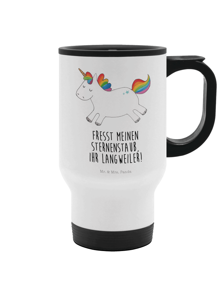 Thermobecher Einhorn Happy mit Spruch in Weiß