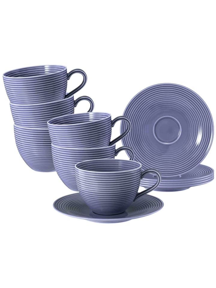 6er Set Milchkaffeetassen mit Untertassen Beat Color Glaze in Fliederblau 350 ml