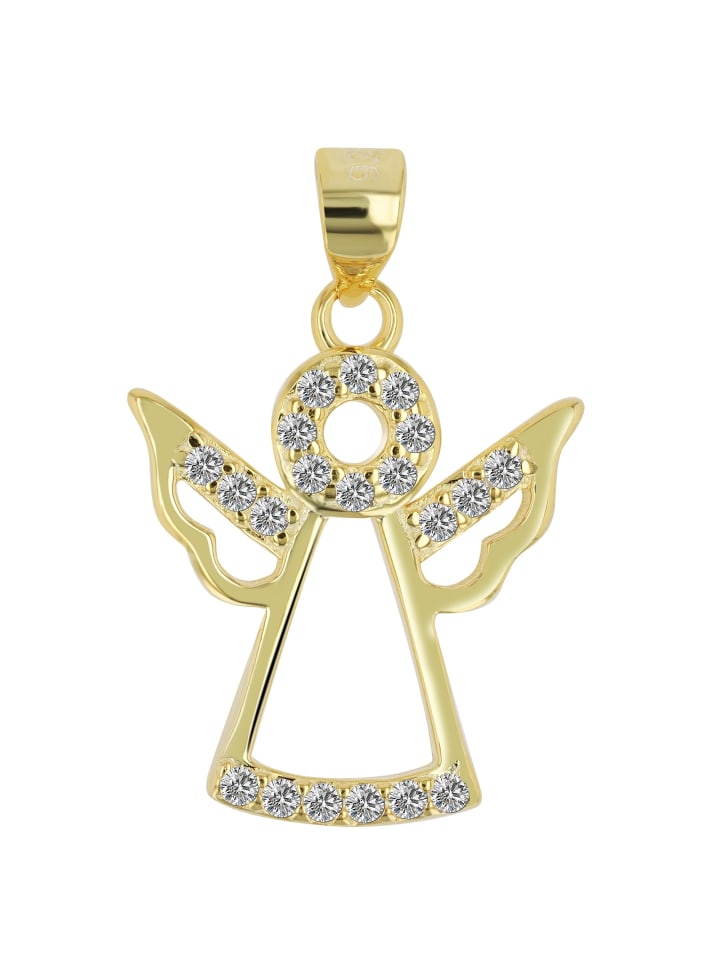 Damen Anhänger Engel aus 925 Silber mit Zirkonia in gold