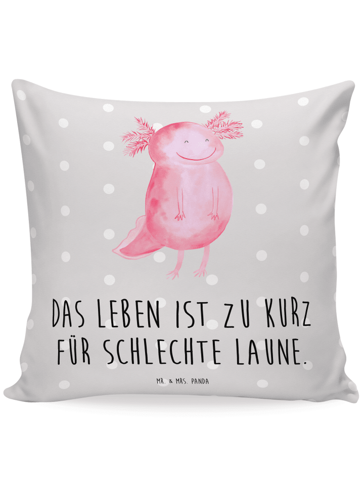 Zier Kissen Axolotl Glücklich mit Spruch in Grau Pastell