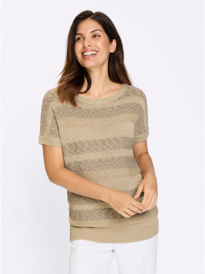 Longpullover in sand-sesam-gemustert