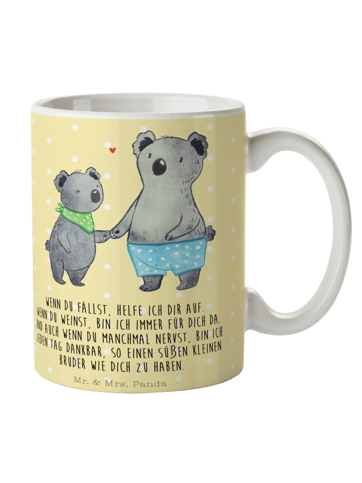 Tasse Koala Kleiner Bruder mit Spruch in Gelb Pastell