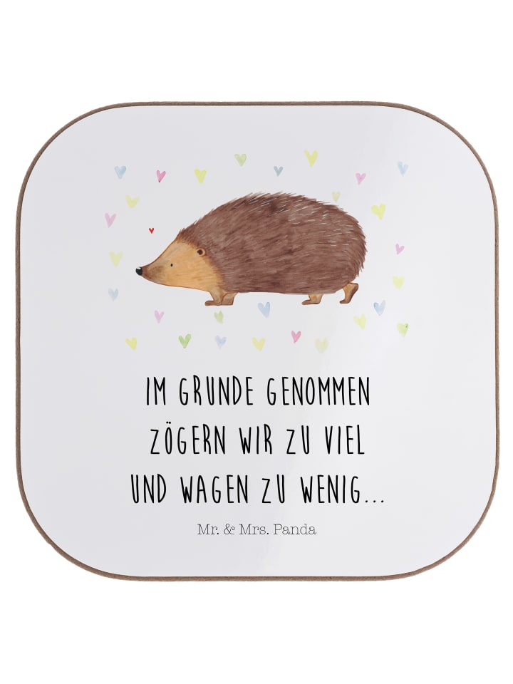 Glas-Untersetzer Igel Herzen mit Spruch in Weiß