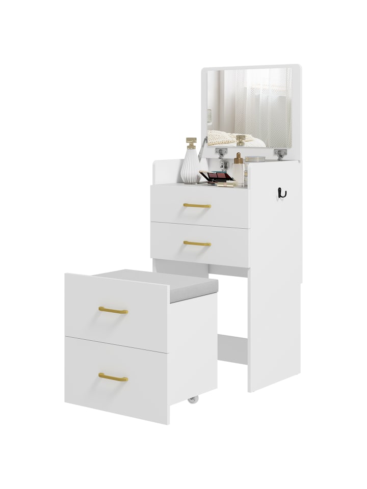Schminktisch mit Hocker in Weiß 48L x 40B x 90H cm