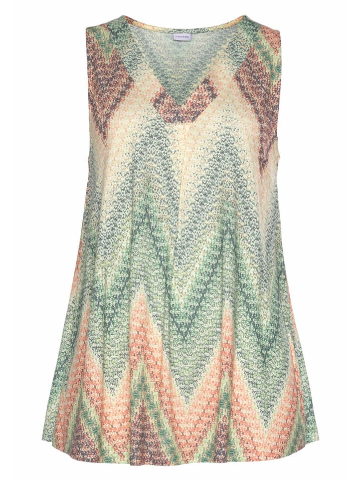Tanktop in grün-rost-aubergine-bedruckt